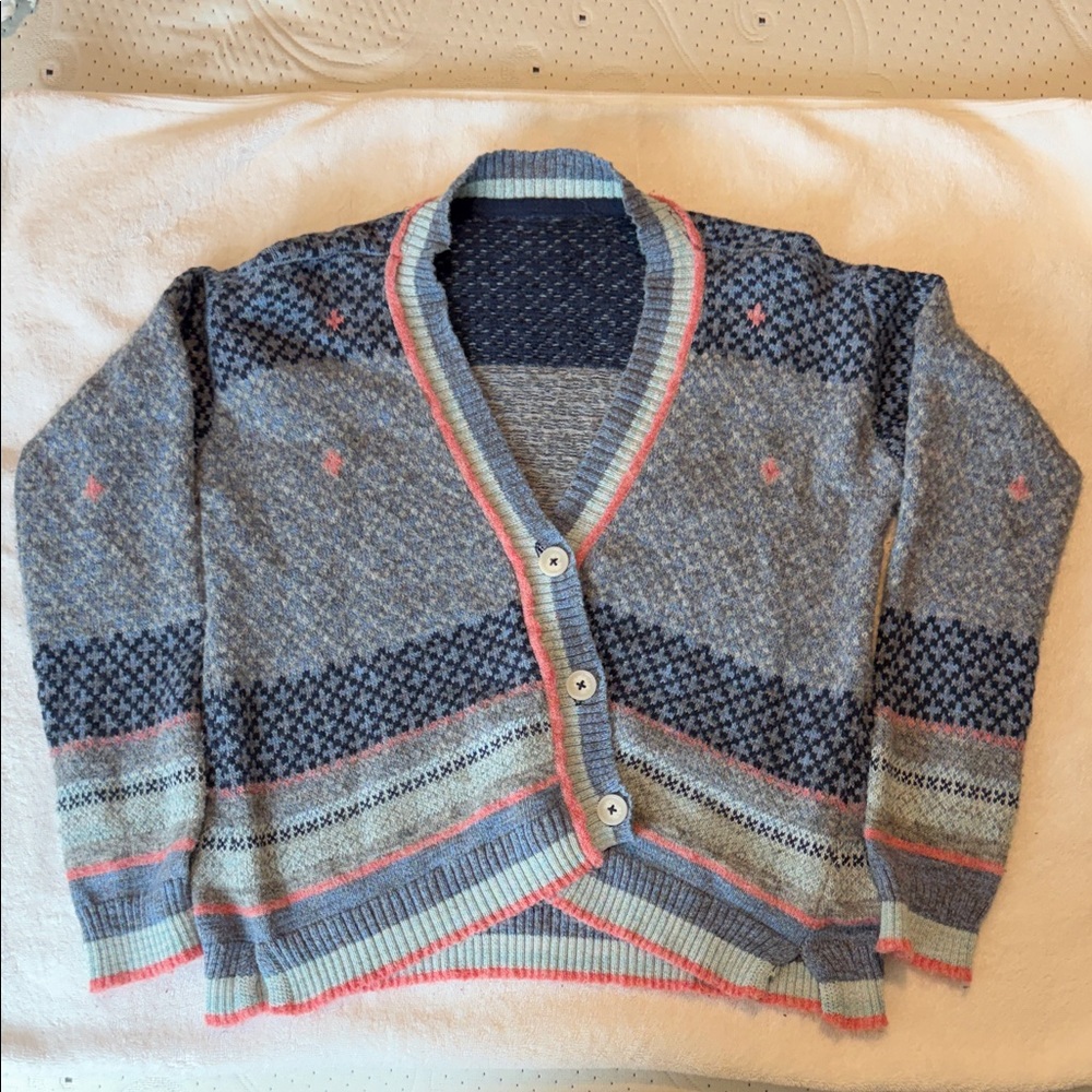 Free People Blue and Pink Patterned Cardigan and shorts matching set